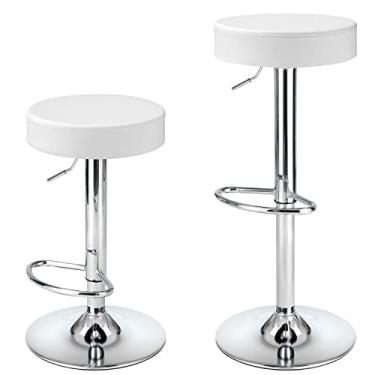 Imagem de Finnhomy Conjunto de 2 banquetas de bar modernas de couro PU, banquetas giratórias com apoio para os pés e costas nuas, redondas de balcão ajustáveis, bancos modernos para cozinha, branco
