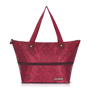 Imagem de BOLSA SHOPPER COMPRAS EXPANSIVEL GRANDE COM BOLSO INTERNO ESTAMPA DAMASCO JACKI DESIGN VINHO
