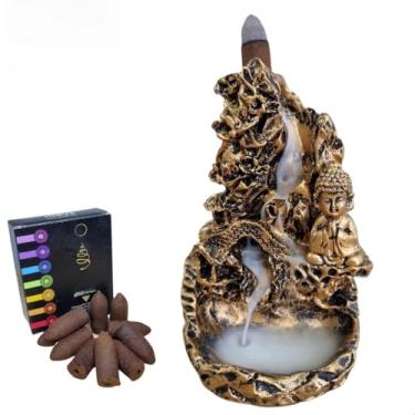 Imagem de TUYULX Queimador de incenso com cascata 10 retornos de cone, resina, Feng Shui(Buda Infantil Orando)