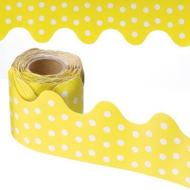 Imagem de PATIKIL Borda de quadro de avisos de pontos, pôster de 33 metros, quadro-negro, decoração de cortiça, bordas recortadas, decoração de parede para sala de aula, escritório, armário, amarelo