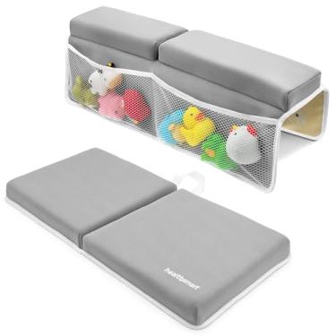 Imagem de HealthSmart Conjunto confortável de joelheira para banho de bebê e descanso de cotovelo | Almofada de joelho acolchoada ultra-grossa para banho de bebê com bolsos organizadores de brinquedos -