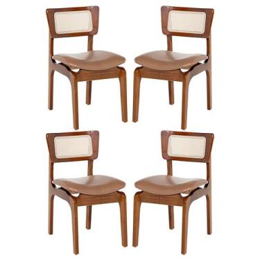 Imagem de Kit 4 Cadeiras de Jantar Portugal em Madeira Imbuia com Tela Rattan Im