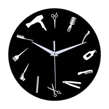 Imagem de Kuntesetty Relógio de parede redondo ornamento decoração de parede relógio decorativo para uso doméstico salão de cabeleireiro, Fundo Preto