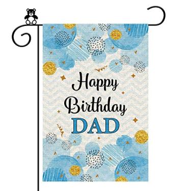 Imagem de Feliz aniversário pai bandeira de jardim, melhor presente de pai banner vertical de aniversário bandeira de jardim quintal placa de decoração ao ar livre, 30 x 45 cm
