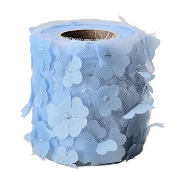 Imagem de Rolos de tule com flores, suprimentos de tecido de malha estampados, tule, flor, costura, artesanato, tecido, fita para presente, rolos de renda de malha (azul claro)