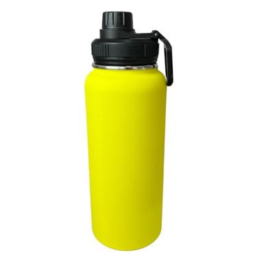 Imagem de Garrafa Térmica de Água 1 Litro Com Alça e Sistema Antivazamento Em Aço Inoxidável Garrafinha Térmica de Água 1L em Inox Barganha Mix (Amarelo)