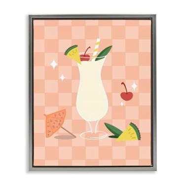 Imagem de Stupell Industries Pina Colada em tela flutuante quadriculada emoldurada design de arte de parede por Anna Quach, moldura flutuante cinza, 25 x 31