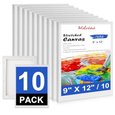 Imagem de Hdviai tela esticada para pintura - pacote de valor de 9 x 1 2 polegadas / 10 telas - primer triplo sem ácido 100% algodão tela em branco para pintura suprimentos óleo e acrílico derramando