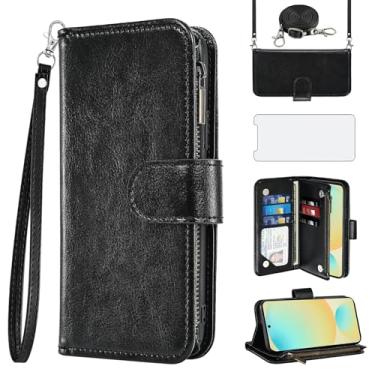 Imagem de Capa de celular para Samsung Galaxy S24 FE 5G carteira de celular com protetor de tela de vidro temperado alça transversal alça de ombro flip porta-cartão de crédito suporte S 24 EF S24FE 24S mulheres