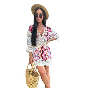 Imagem de Saida De Praia Feminino Boho Bohemia Macrame Algodão 2818 - Show store