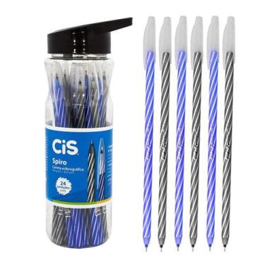Imagem de Caneta Spiro Cis 0,7mm Azul Preta Ponta Agulha 24 Unidades