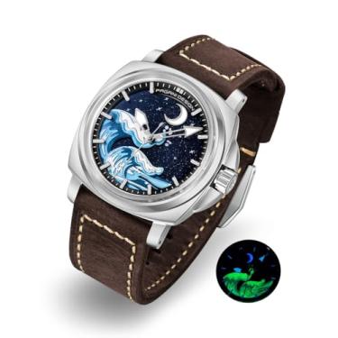 Imagem de Pagani Design Relógios automáticos masculinos NH35 Movimento Mecânico Pulseira de Couro Vintage Clássica, Mostrador Super Luminoso e Escala de Ponteiros, Impermeável 100 m, Marrom prateado, Clássico