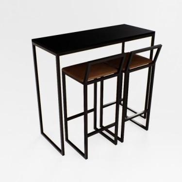 Imagem de Bancada Cozinha Balcão Gourmet 120cm Preto Com 2 Banqueta Estofada Pt 