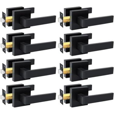 Imagem de Maçaneta de porta quadrada com trava de fecho, maçanetas de passagem sem chave, armário de corredor interno, preto (8)