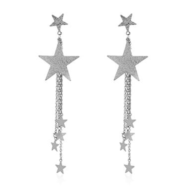 Imagem de Brincos femininos com pingente de franja longa e estrela dourada Boho, Aço inoxidável