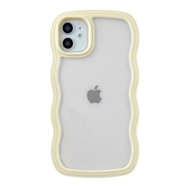 Imagem de Caseative Capa para iPhone 11, linda capa de telefone macia à prova de choque com moldura ondulada encaracolada (amarela)