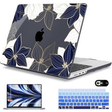 Imagem de Mektron Capa para MacBook Pro 16 polegadas M4 A3403 A3186 M3 A2991 M2 A2780 M1 A2485 (2021/2023/2024) Pro/Max com Touch ID, capa de plástico rígido para laptop, capa protetora de tela, linha dourada