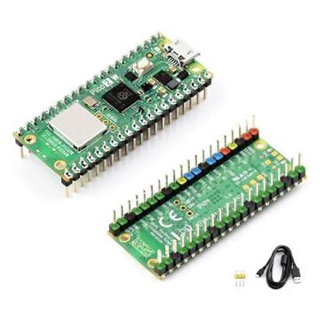 Imagem de Wonrabai Pico 2 W Com Cabeçalho Pré-Soldado Codificado Por Cores Compatível Com Raspberry Pi Placa Pico 2 W + Cabo Usb, 2,4 Ghz 802.11N Wifi E Bluetooth 5.2, Rp2350 Chip Dual-Core E Design De Arquit