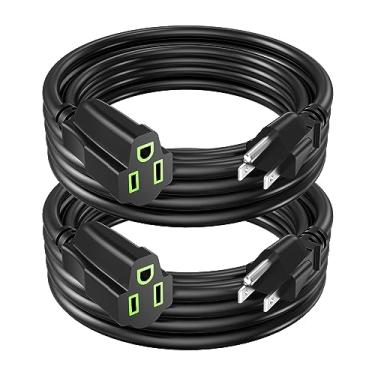 Imagem de ecjtu Cabo De Extensão De Energia 7 Pés (Pacote Com 2), Cabo De Extensão Elétrica Aterrado De 3 Pinos, Protetor De Tomada, Fios De Energia De Saída Única, Externo E Interno, Resistente, À Prova D'Ág