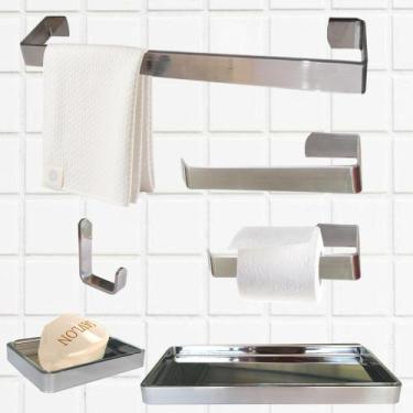 Imagem de Kit Acessórios Lavabo/ Banheiro 6 Peças - Várias Cores - J.A, Prata