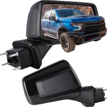 Imagem de Espelho retrovisor direito compatível com Chevy Silverado 1500 2019-2024 vidro elétrico aquecido manual dobrável sinal de seta eletrônico detecção de ponto cego 9 pinos #GM1321586