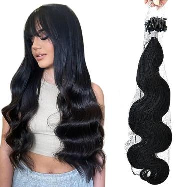 Imagem de Extensões de cabelo humano Microlink de 45 cm para mulheres negras, micro elos, cabelo humano nova tecnologia ondulado, cor nº 1 Jet Black Cold Fusion extensões de cabelo 1 g/1 fio 50 g 50S