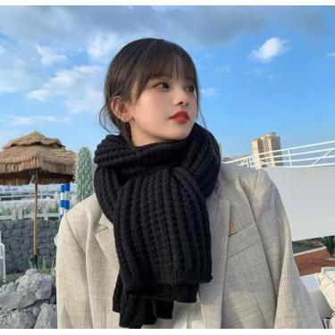 Imagem de Cachecol Lenço Echarpe De Tricô Lã Kika - princesa, Preto