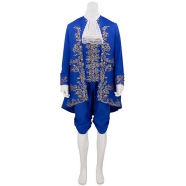 Imagem de Fantasia masculina de besta de príncipe real, cosplay de Halloween, casaco de veludo azul brocado, conjunto de terno, Estilo azul 2, G