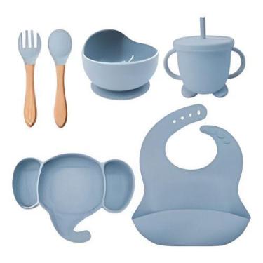 Imagem de Kit Alimentação Bebê Silicone Prato Copo Talher Babador Pote - Kadê, A
