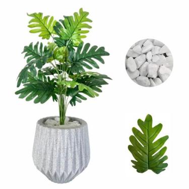 Imagem de Planta Artificial Bananinha Vaso Origami Cores Pedras Branca - Flor Im