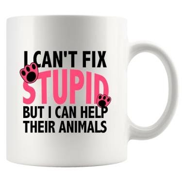Imagem de I Can't Fix Stupid But I Can Help Their Animals Presentes Veterinários Veterinário Médicos Canecas Divertidas Presentes Sarcásticos Novidade Caneca de Cerâmica 325 ml Branca