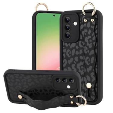 Imagem de OOK Capa de leopardo compatível com Samsung Galaxy A56 5G com alça de pulso, estampa de guepardo de leopardo preto fofo, proteção de TPU macio à prova de choque, capa fina para mulheres e meninas,