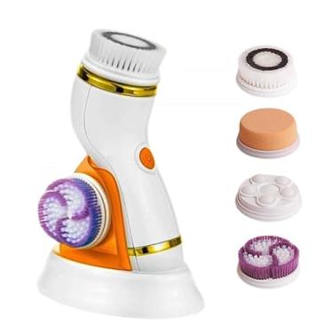 Imagem de Escova de Limpeza Facial Elétrica 4 em 1, Massageadora com 4 Cabeças Removíveis (Laranja)