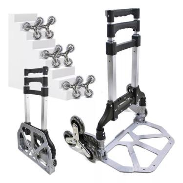 Imagem de Carrinho Mão Dobrável Transporte Carga Até 75kg De Alumínio 3 rodas - 