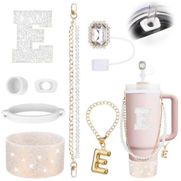 Imagem de Mity rain 8 peças de acessórios para copo branco Stanley Cup 850.5 g 1,134.0 g copo com alça - Inclui adesivo impermeável, alça de alça, topo de palha e bota, tampa à prova de derramamento, pingente