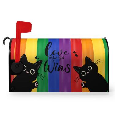 Imagem de Capas magnéticas de caixa de correio arco-íris orgulho gay tamanho padrão 53 x 45 cm preto gato amor sempre ganha caixa de correio capa de correio LGBTQ caixa de correio envoltórios à prova d'água