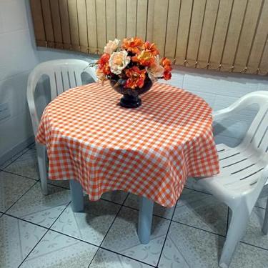 Imagem de Toalha Mesa de TNT Estampada Redonda 1,35 Diâmetro - 5 Uni Xadrez Laranja