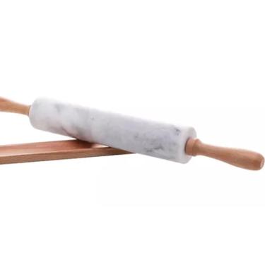 Imagem de Rolo Massa Mármore Suporte Bambu Para Massa Pão Pizza