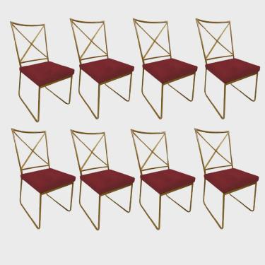 Imagem de Kit 08 Cadeiras Sala de Jantar Escritório Office Clark Industrial Ferro Dourado Sintético Vermelho - Ahz Móveis