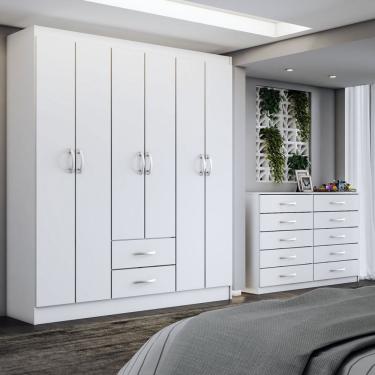 Imagem de Guarda-Roupa Casal Maya 6 Portas 2 Gavetas com Cômoda 10 Gavetas Branco -