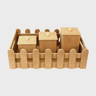 Imagem de Kit Bebê com Bandeja Cerquinha e mais 03 Potes com Tampa de mdf Madeira Crua
