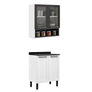 Imagem de Paneleiro Itatiaia Em Aço Branco E Grafite 4 Portas 2 Vidros 1 Nicho Florença