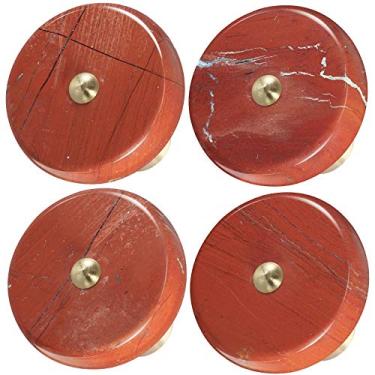Imagem de Rockcloud Pacote com 4 maçanetas redondas de pedra de cristal jaspe vermelho reiki cura armário guarda-roupa porta puxador com parafusos decoração de casa