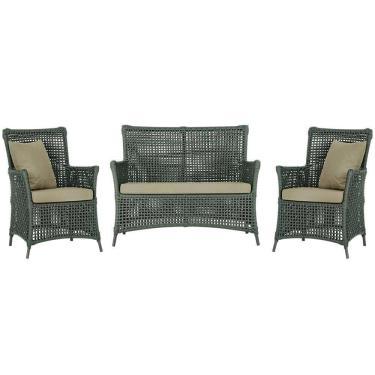 Imagem de Jogo Sofá e 2 Poltronas de Área Igapó Alumínio Pintura Preta Corda Náutica Estofado 7 Trama