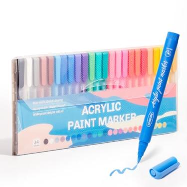 Imagem de Hopesky Conjunto de marcadores de tinta acrílica de 24 cores – Conjunto de marcadores de arte permanentes de ponta única para colorir, desenhar, usar várias superfícies, canetas de tinta acrílica para