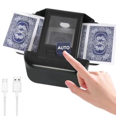 Imagem de G GO . HO Baralhador automático de cartas, embaralhador de cartas recarregável, 1-2 baralhos, modo automático e manual, embaralhamento rápido e suave para Uno, pôquer, fase 10, jogos de cartas, Skip