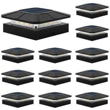 Imagem de Flaow Luzes de poste solares 4 x 4 para ambientes externos [12 pacotes à prova d'água IP65], 3 modos de iluminação para decoração de jardim e deck de cerca, pátio, jardim, luz solar do crepúsculo ao
