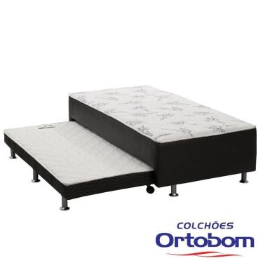 Imagem de Conjugado Solteiro com Cama Auxiliar Corino Preto 88x188x37 Ortobom