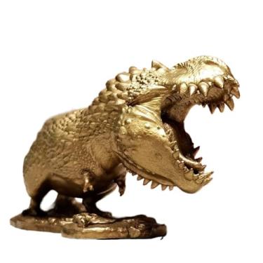 Imagem de Estátua de tiranossauro Rex de boca aberta em latão, decoração de escritório, modelo de dinossauro jurássico de metal, escultura, estante de mesa, decoração
