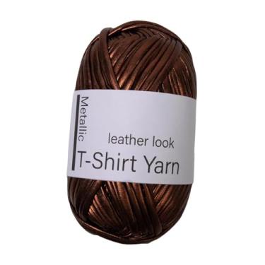 Imagem de oshhni Fio de camiseta metálica, fios macios de bolsa de crochê para projetos de costura DIY, iniciantes, cobertor, Café Vermelho